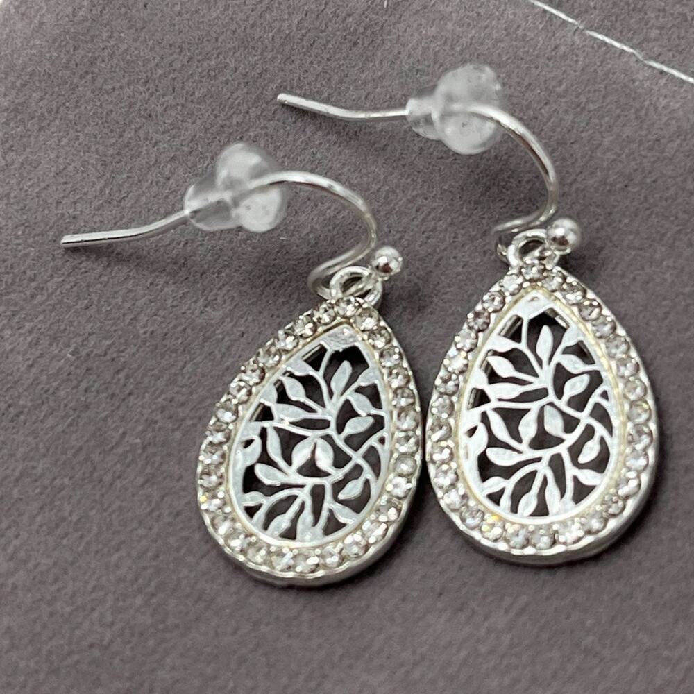 Silver Filigree Teardrop Earrings with Swarovski Crystals NWT